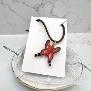 Hand-Carved Wooden Butterfly Pendant Necklace – Fairycore Gorpcore Style